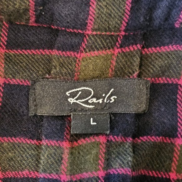 Rails Large Shirt Andi Navy Fuschia Plaid Button Down Flannel Ruffle Collar - Picture 11 of 15